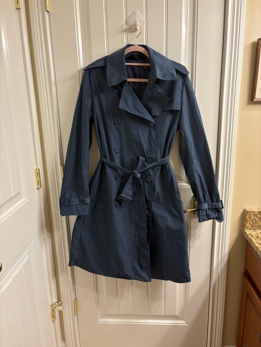 Norma kamali navy blue belted trench coat rain coat classic style women’s M